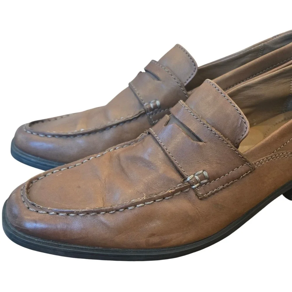 Clarks Collection Men's Brown Leather Penny Loafers Driving Shoes Slip‎ On 10.5M